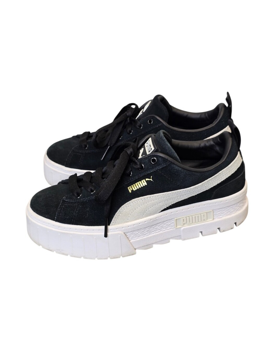 Puma Women's 7.5 Mayze Black Suede Platform Sneakers - Picture 3 of 11